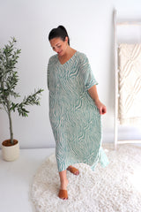 Long Kaftan In Zebra Teal