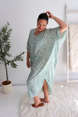 Long Kaftan In Zebra Teal
