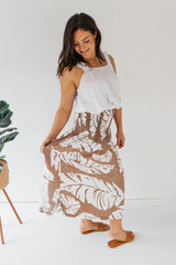 Strapless Beach Dress/Skirt in White/Taupe Leaf