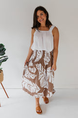 Strapless Beach Dress/Skirt in White/Taupe Leaf