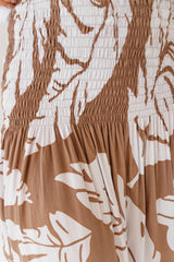 Strapless Beach Dress/Skirt in White/Taupe Leaf