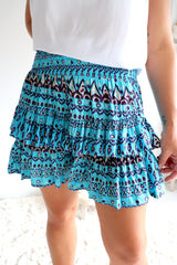 Ripple Effect Mini Skirt in Aztec Aqua