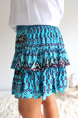 Ripple Effect Mini Skirt in Aztec Aqua