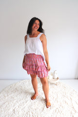 Ripple Effect Mini Skirt in Flowers Pink