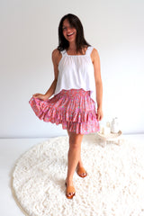 Ripple Effect Mini Skirt in Flowers Pink