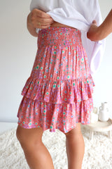 Ripple Effect Mini Skirt in Flowers Pink