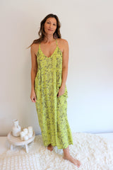 Semi Backless Long Maxi in Lime Fossil