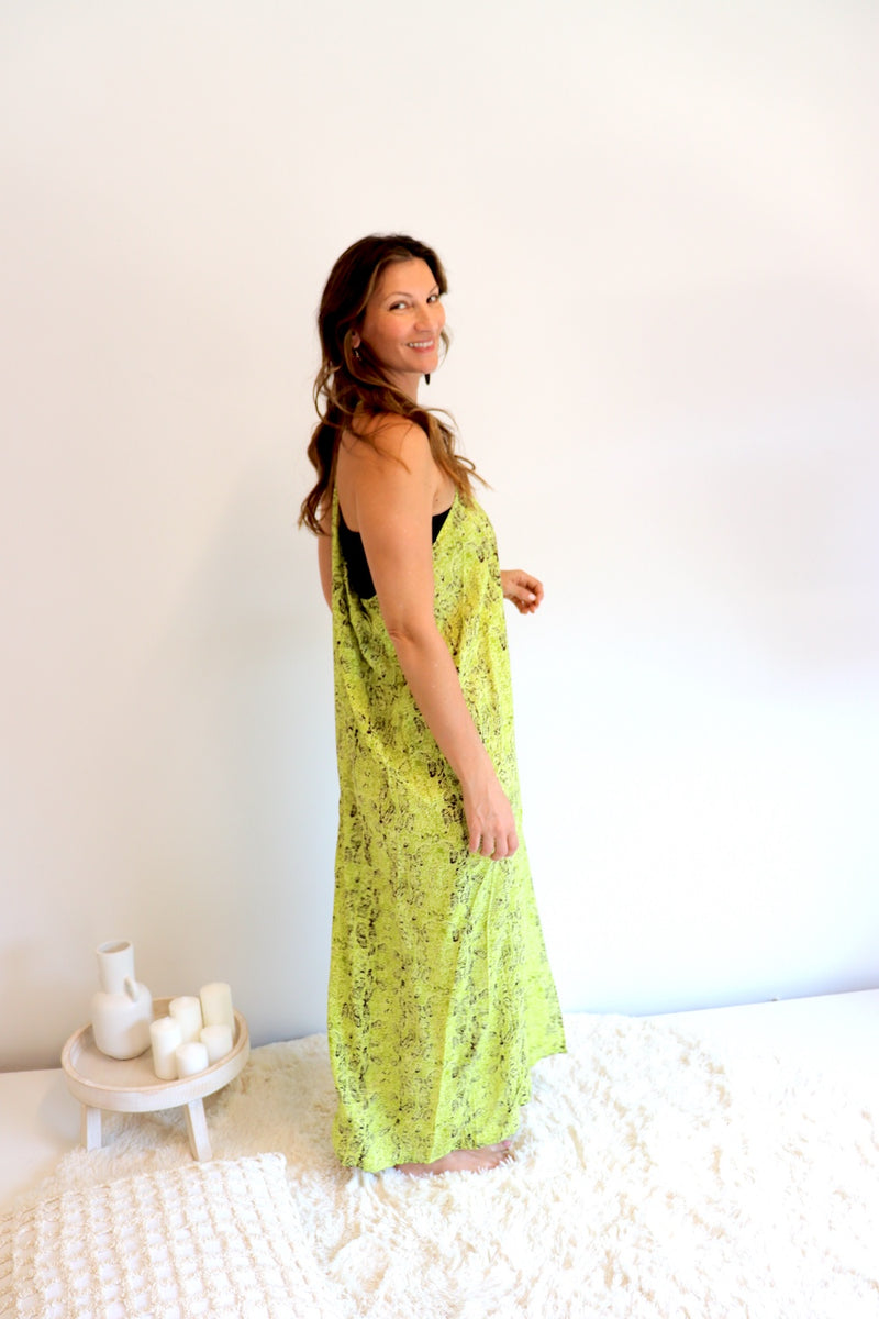 Semi Backless Long Maxi in Lime Fossil