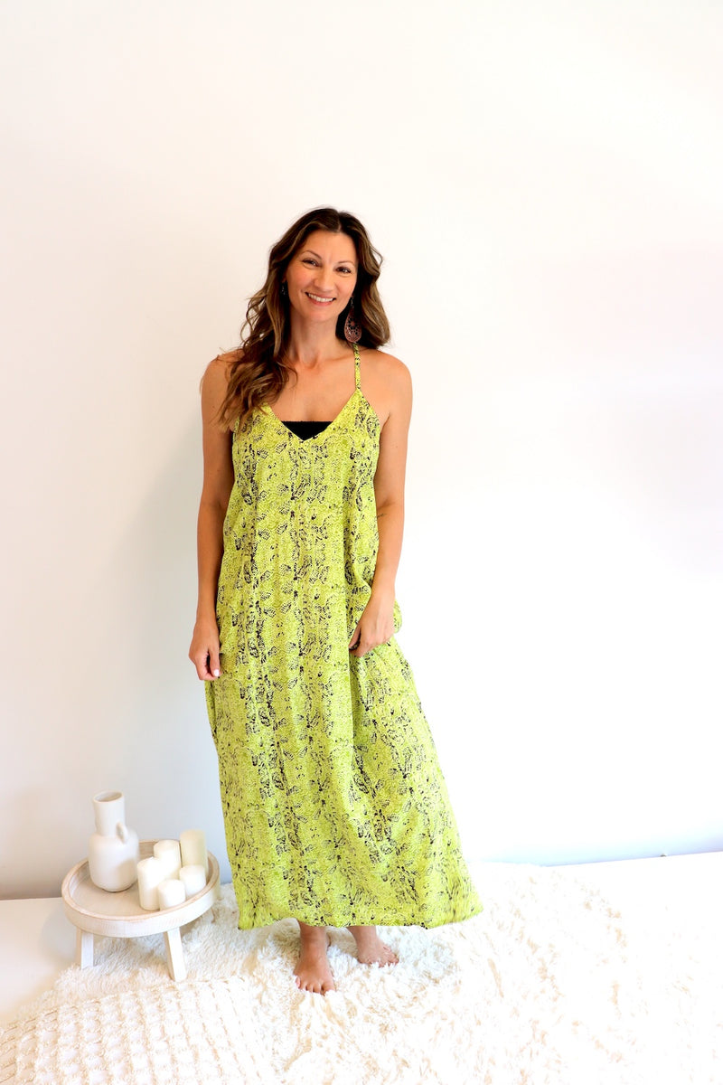 Semi Backless Long Maxi in Lime Fossil