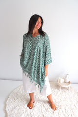 Short Kaftan With Tassels In Sage Green