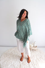 Short Kaftan With Tassels In Sage Green