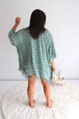 Short Kaftan With Tassels In Sage Green