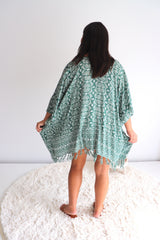 Short Kaftan With Tassels In Sage Green