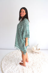 Short Kaftan With Tassels In Sage Green