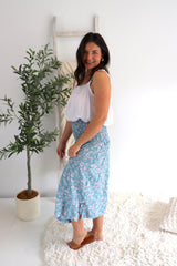 Strapless Beach Dress/Skirt in Blue Flower