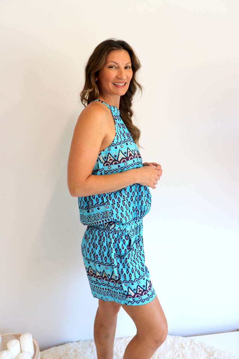 Tahiti Jumpsuit In Aztec Aqua