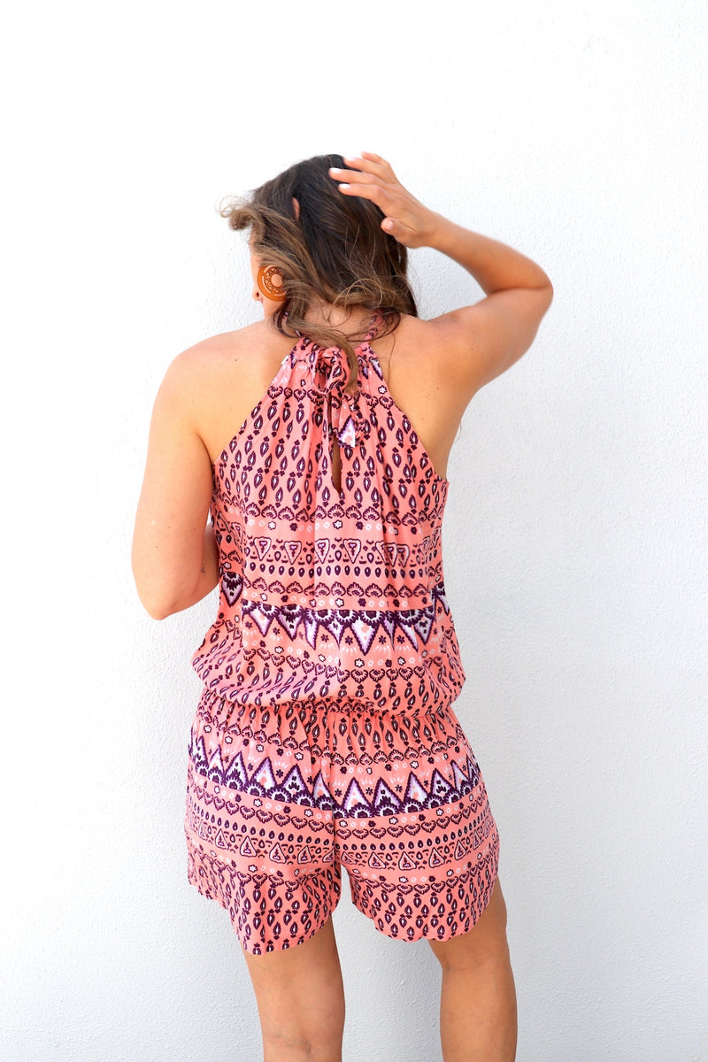 Tahiti Jumpsuit In Aztec Sunset Coral