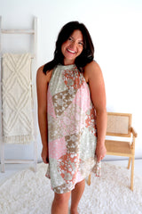 Tahiti Dress in Patch Latte/Pink