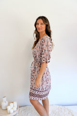 Getaway Short Sleeve Short Dress In Mosaic Earth