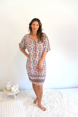 Getaway Short Sleeve Short Dress In Mosaic Earth