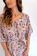 Getaway Short Sleeve Short Dress In Mosaic Earth