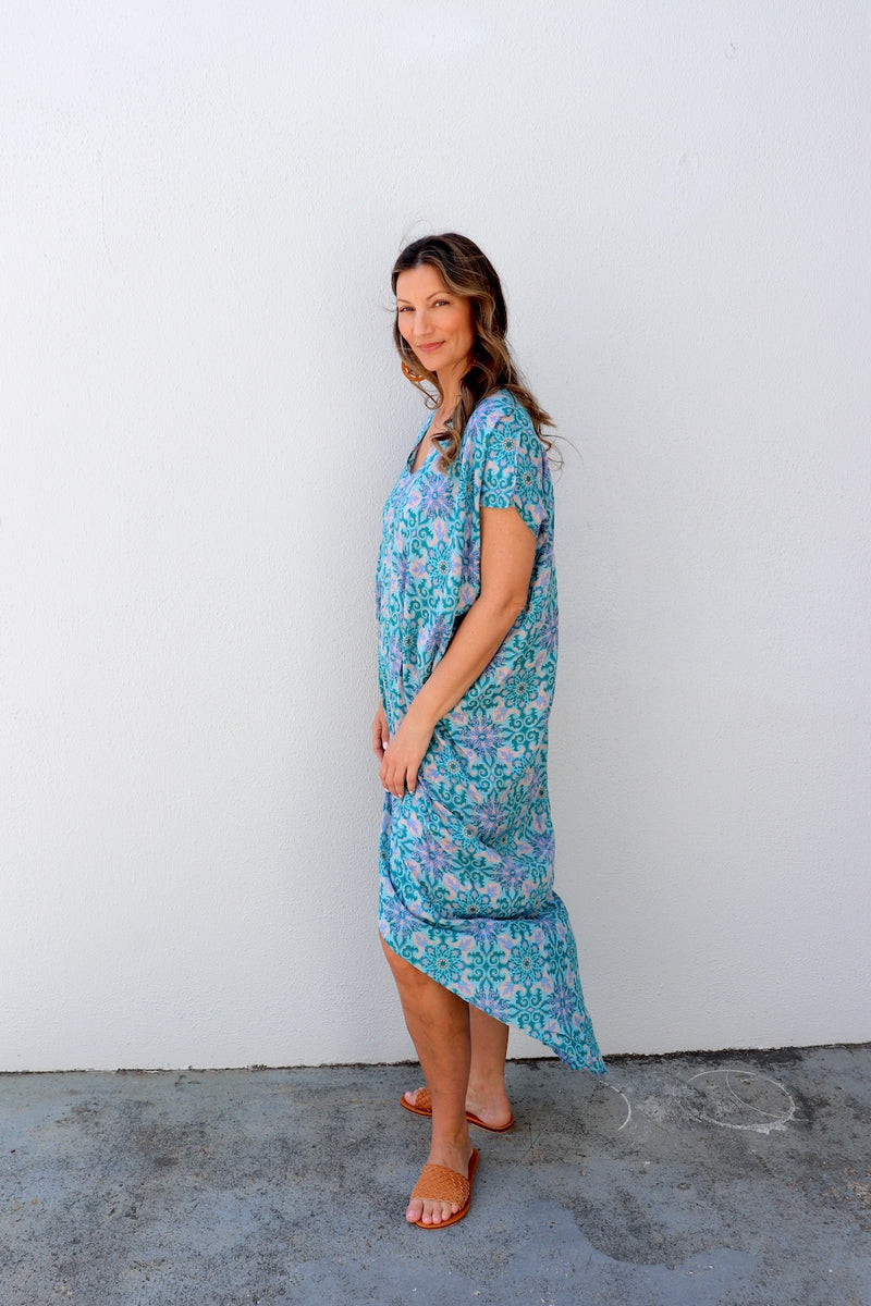 Island Holiday High Low Dress In Paragon Aqua