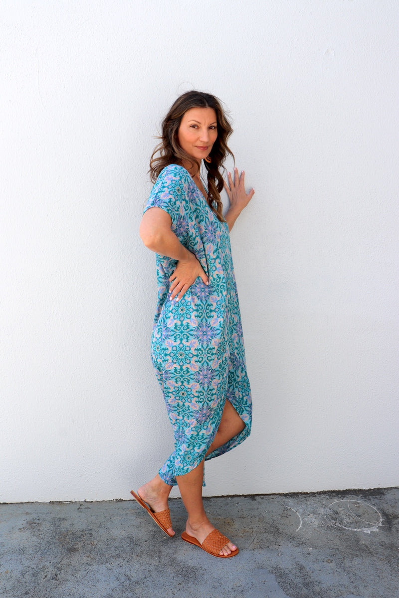 Island Holiday High Low Dress In Paragon Aqua