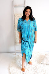 Long Kaftan In Blue Tie Dye