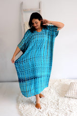 Long Kaftan In Blue Tie Dye