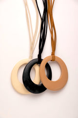 Long Cream/Tan/Black Circle Faux Leather Necklace