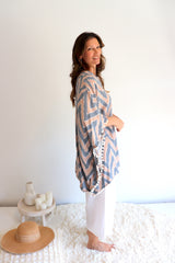 Short Pom Pom Kaftan in Taupe Zig Zag