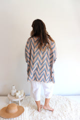 Short Pom Pom Kaftan in Taupe Zig Zag