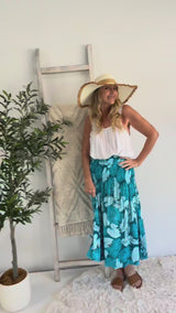 Strapless Beach Dress/Skirt in Blue Leaf
