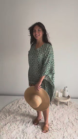 Short Kaftan With Tassels In Sage Green