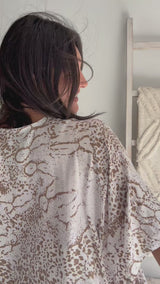Long Kaftan In Tan Animal