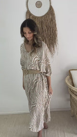 Long Kaftan In Zebra Taupe