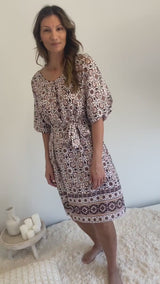 Getaway Short Sleeve Short Dress In Mosaic Earth