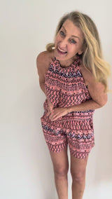 Tahiti Jumpsuit In Aztec Sunset Coral