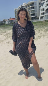 Long Kaftan in Midnight Tie Dye