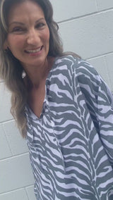 Short Pom Pom Kaftan in Zebra Grey