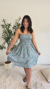 Strapless Beach Dress/Skirt in Blue Flower
