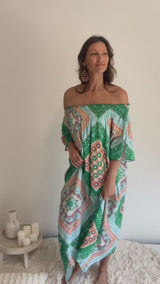 Freedom On/Off Shoulder Kaftan in Island Green