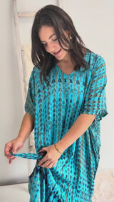 Long Kaftan In Blue Tie Dye