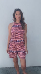 Tahiti Jumpsuit In Aztec Sunset Coral