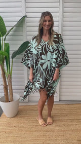 Short Kaftan With Tassels In Hibiscus Mint