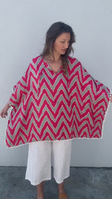 Short Pom Pom Kaftan in Red Zig Zag