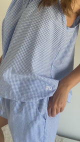 Designer RO Cotton PJ Set in Blue Gingham