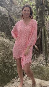 Short Kaftan With Tassels In Salmon