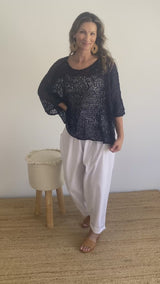 Travel Overlay Knit Top in Navy