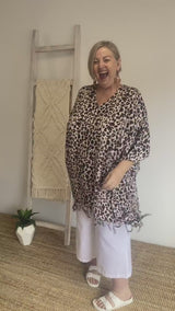 Short Kaftan With Tassels In Animal Choc Milk